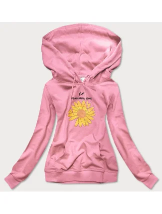 Dámská tepláková mikina ve špinavě růžové barvě se slunečnicí (N4598)