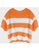 Volný oranžový dámský pruhovaný svetr (761ART)