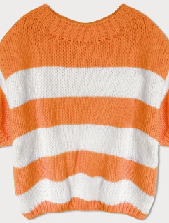 Volný oranžový dámský pruhovaný svetr (761ART)