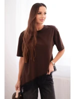 Dámská asymetrická bavlněná blůza s krajkou dole hnědá