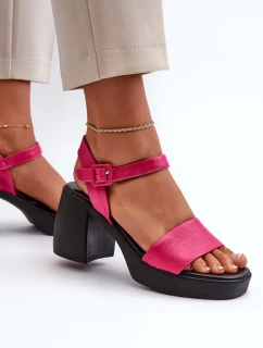 Zazoo Dámské kožené sandály na bloku fuchsie