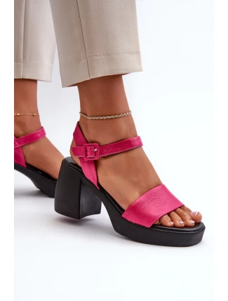 Zazoo Dámské kožené sandály na bloku fuchsie