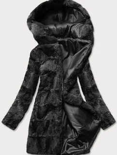 Černá dámská bunda-kožíšek s kapucí (br9741-1)