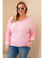 Dámská blůza Plus Size s potiskem a perlami světle růžová