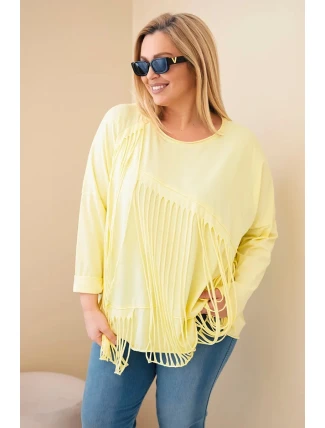 Dámská bavlněná blůza Plus Size s třásněmi žlutá