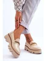 Módní mokasíny na platformě s ozdobou Laura Messi 2600 béžová