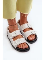 Dámské bílé zdobené džínové sandály Irmale