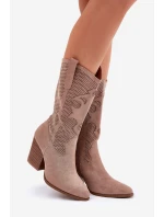 Děrované Kozačky Kovbojské Na Podpatku Béžové S.Barski HY51-606