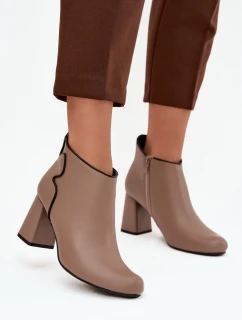 Kožené zateplené kotníkové boty na jehlový podpatek Béžové Ivessara