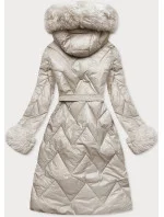 Dlouhá dámská prošívaná bunda v barvě ecru (772)