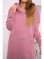 Zateplené šaty s kapucí tmavě růžové