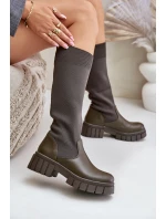 Kozačky S Elastickou Šaftem Na Plochém Podpatku Světle Béžové Mesidra