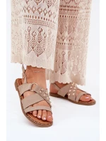 Dámské Sandály Na Plochém Podpatku Se Zlatými Hroty Béžové Zanira