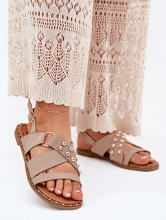 Dámské Sandály Na Plochém Podpatku Se Zlatými Hroty Béžové Zanira