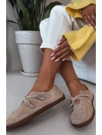 Kožené semišové polobotky Barefoot Dámské s pásky Zazoo N1271 béžové