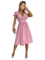 Dámské šaty MATILDE 425-2 - pudrově růžové s brokátem -  Numoco