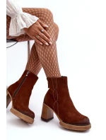 Kůže Botky Dámské Na Sloupku Hnědé Lemar Remilda