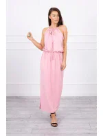 Boho šaty se záhyby pudrově růžové