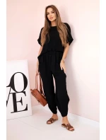 Komplet z viskózy halenka + kalhoty černý
