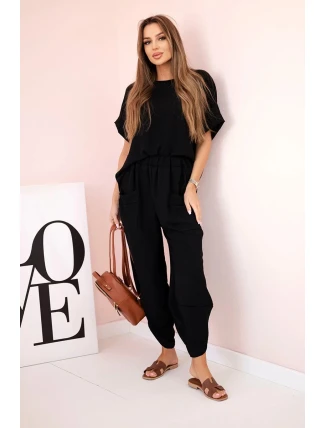 Komplet z viskózy halenka + kalhoty černý