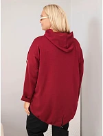 Dámská mikina Plus Size z viskózy s kapucí a ozdobnými pruhy bordó barva Dámská mikina Plus Size z viskózy s kapucí a ozdobnými pruhy bordó barva