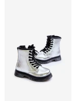 Zateplené dívčí lakované boty na zip stříbrné Novita