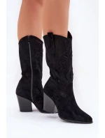 Děrované Kovalové Kozačky Na Podpatku Černé S.Barski HY51-606