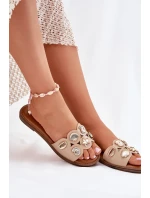 Dámské Pantofle Na Plochém Podpatku Se Zlatými Připínáky Béžové Nalothiel