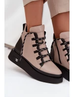 Kožené dámské kotníčkové boty na platformě s vyhříváním Artiker 55C0884 Béžové Kožené dámské kotníčkové boty na platformě s vyhříváním Artiker 55C0884 Béžové