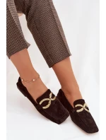 Dámské mokasíny z pravé semišové kůže se zlatým detailem D&A CR61-3115 čokoládové