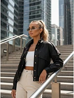 Dámská bunda z ekokůže s žebrovaným lemem a límcem černá FashionStreet TY5646