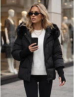 Černá dámská zimní prošívaná bunda s kožešinou FashionStreet TY5741