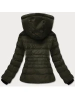 Dámská zimní bunda v army barvě s kožešinovým stojáčkem (5M769-136)