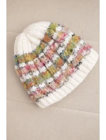 Dámská zimní čepice s barevným vláknem a elastickým stahováním K352 bílá+zelená+růžová neon