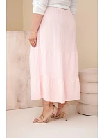Dámská sukně Plus Size bavlněná mušelínová s volánem a gumou bonbónově růžová