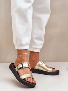 Dámské Kožené Pantofle Na Platformě Zazoo 3024 Zlaté