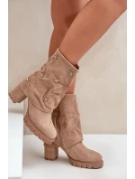 Zdobené Kotníkové Boty S Ohnutým Svrškem Na Podpatku Béžové Esadora