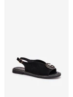 Elegantní Dámské Sandály S Zlatou Ozdobou Na Plochém Podpatku Černé S.Barski KV27-053 Elegantní Dámské Sandály S Zlatou Ozdobou Na Plochém Podpatku Černé S.Barski KV27-053