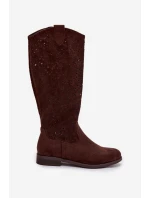 Dámské síťované kozačky na nízkém podpatku S.Barski HY61-8023 Čokoládové