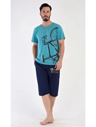 Pánské pyžamo bermudy Dominik mentolové - Vienetta