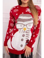 Vánoční svetr se sněhulákem červený