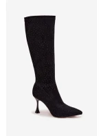 Dámské kozačky na jehlovém podpatku – černé