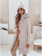 Dámská dlouhá prošívaná vesta s kapucí béžová FashionStreet TY5099