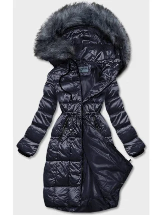 Tmavě modrá dámská metalická zimní bunda (B8073-3)