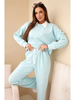 Dámská souprava máslová mikina s límečkem a rovné kalhoty mátová Dámská souprava máslová mikina s límečkem a rovné kalhoty mátová