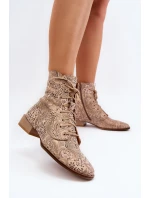 Kožené vzorované botky na plochém podpatku Maciejka 06391-04