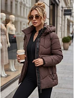 Dámská zimní prošívaná bunda s kapucí, hnědá, FashionStreet TY5754 Dámská zimní prošívaná bunda s kapucí, hnědá, FashionStreet TY5754