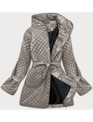 Prošívaná dámská bunda v barvě cappuccino s páskem (7262) Prošívaná dámská bunda v barvě cappuccino s páskem (7262)