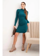 Dámská viskózová pruhovaná šaty s dlouhým rukávem a stojáčkem mořská