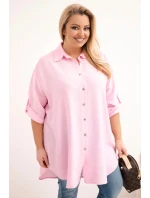 Dámská košile Plus Size z viskózy s delším zadním dílem cukrová růžová